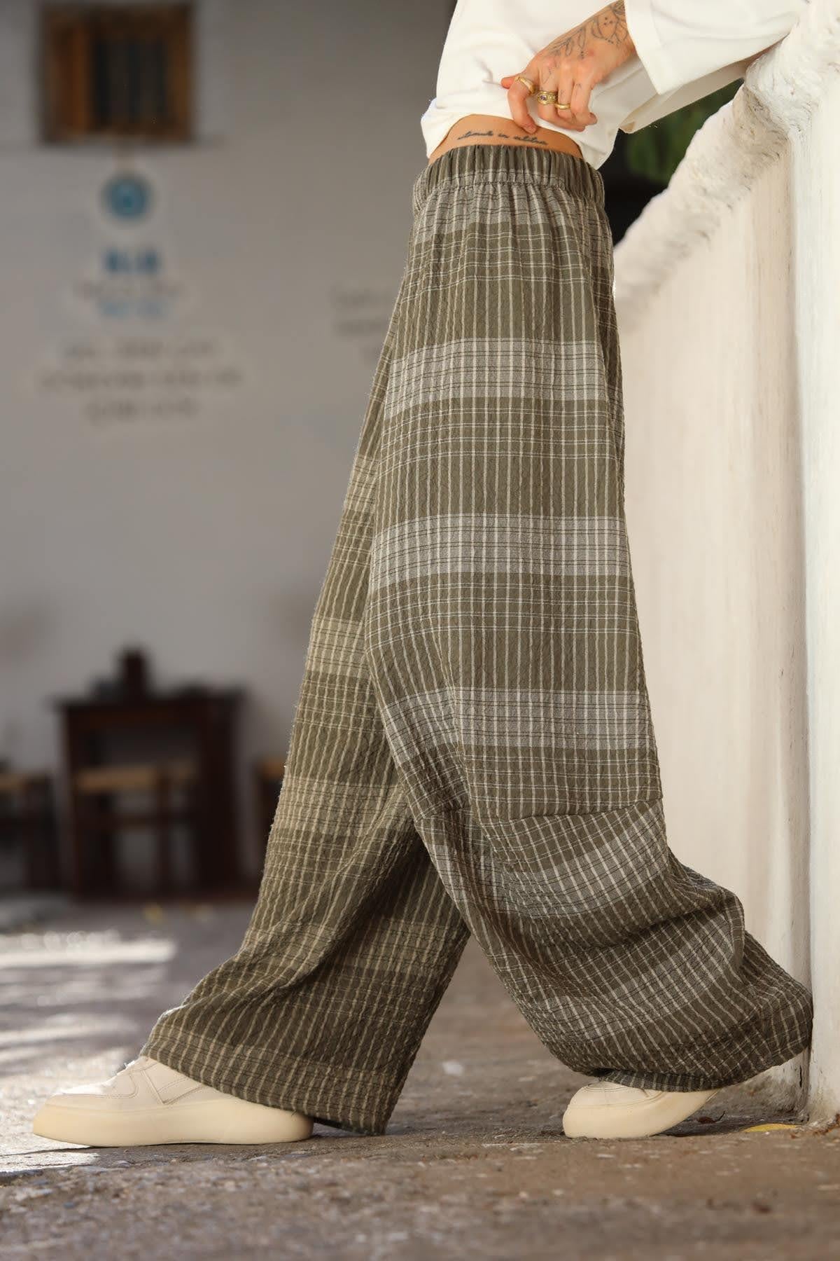 Haki Kareli Pantolon