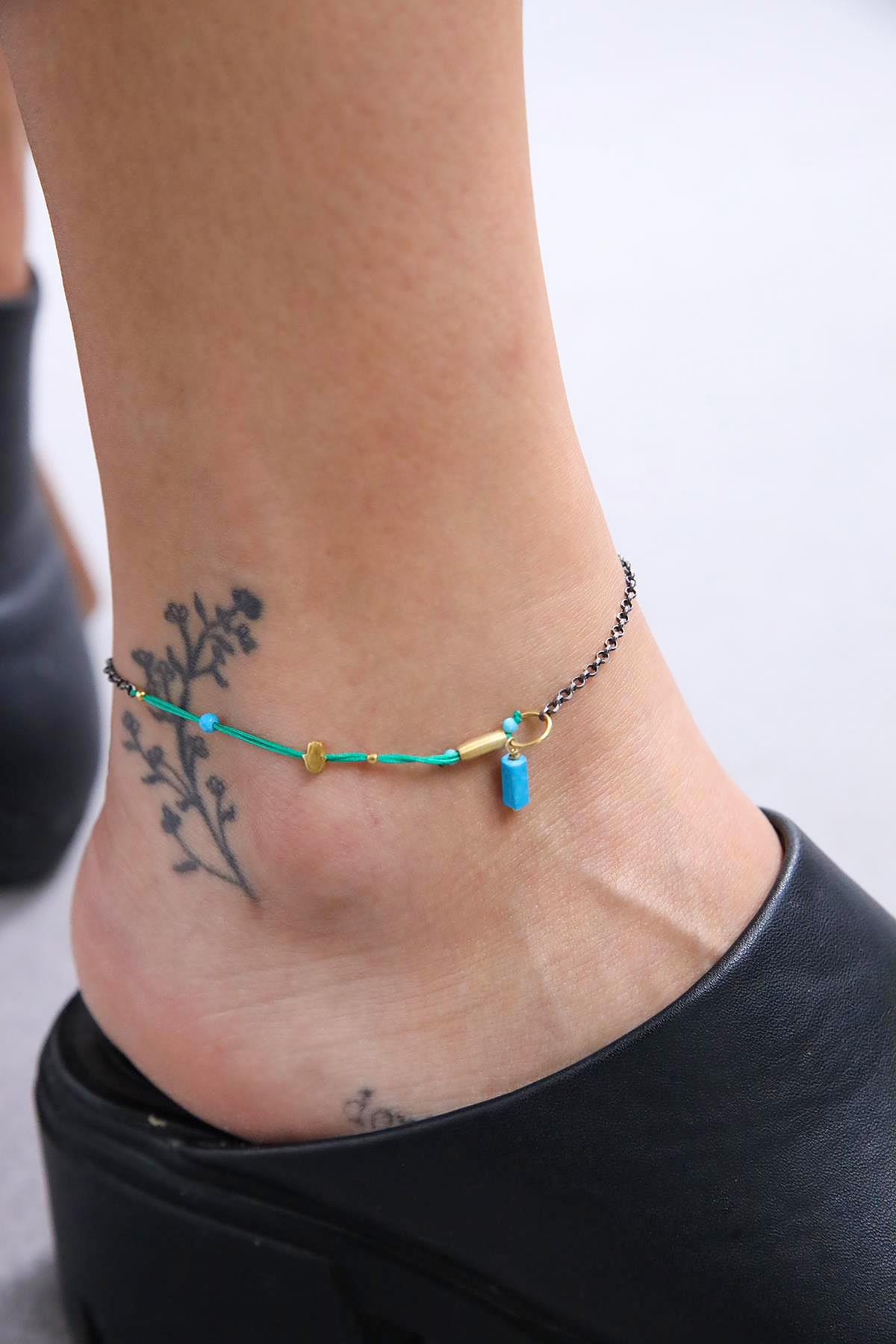 Gümüş Tasarım Turkuaz Taşlı Halhal - Şaman Butik Gümüş Tasarım Turkuaz Taşlı Halhal