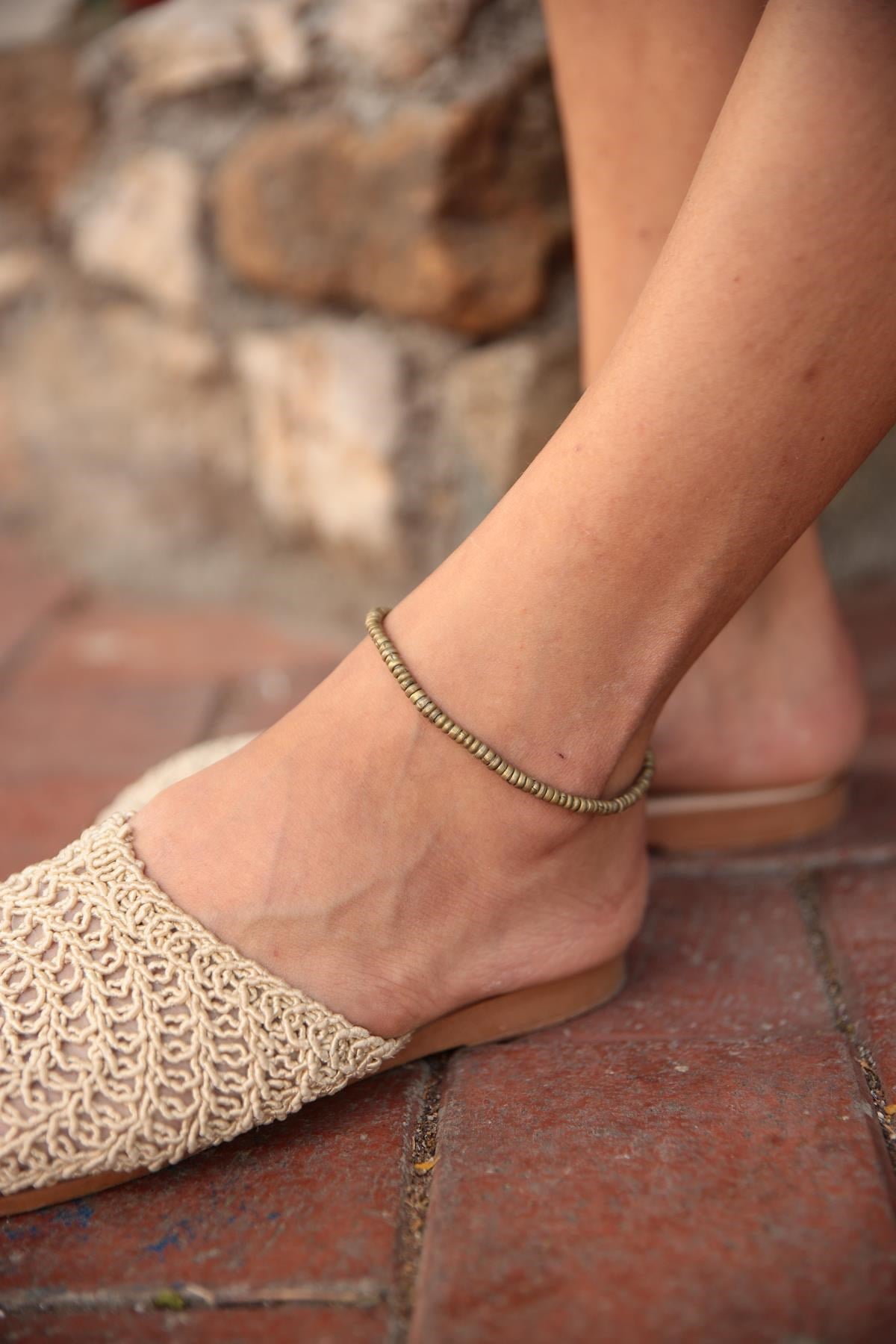 Pirinç Boncuklu Tasarım Halhal - Şaman Butik Pirinç Boncuklu Tasarım Halhal