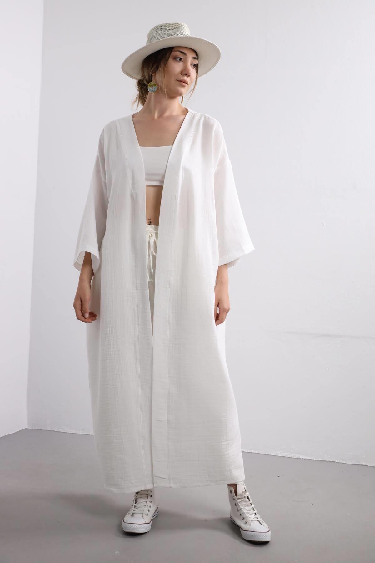 Beyaz Uzun Kaftan - Şaman Butik Beyaz Uzun Kaftan