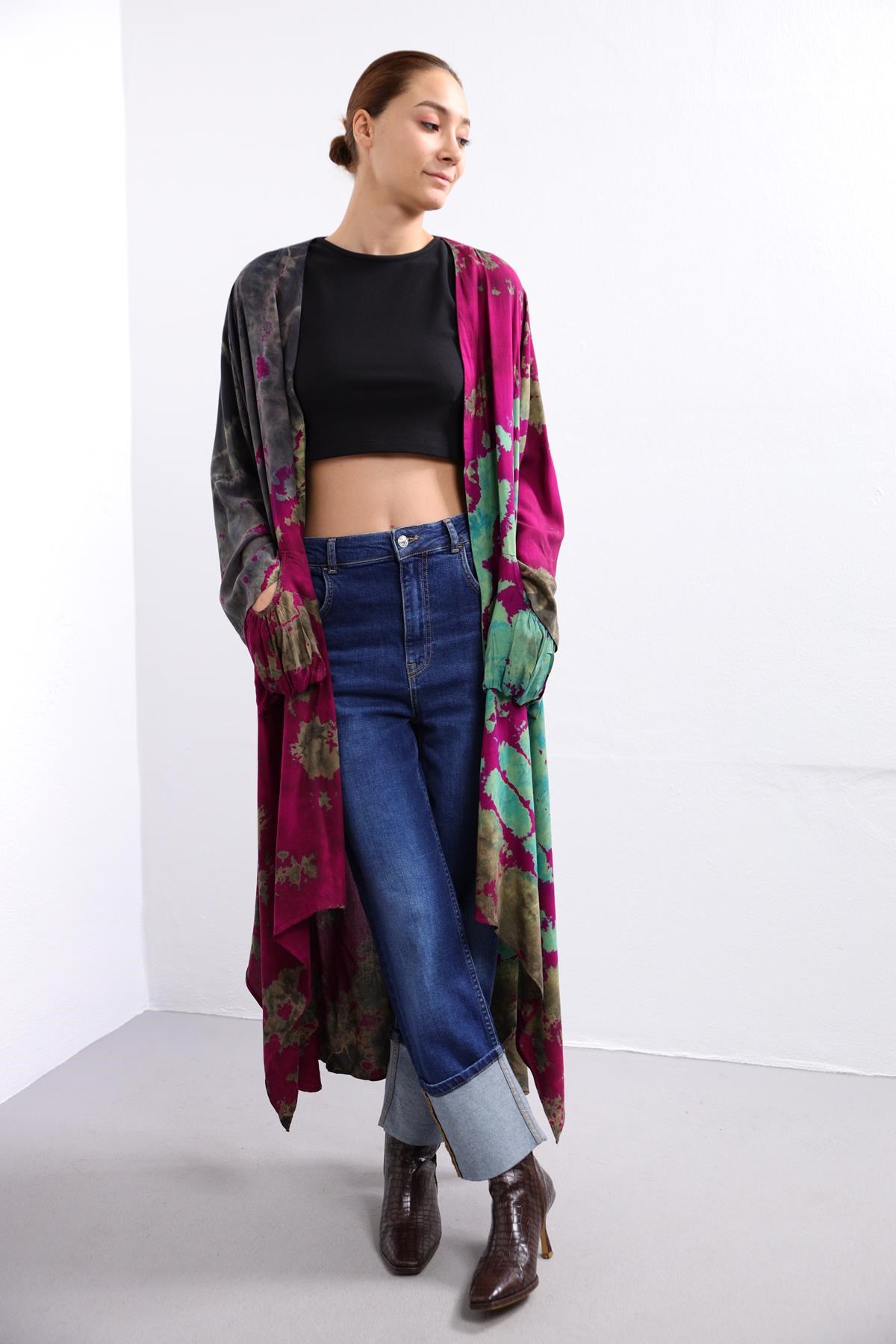 Bordo Batik Desenli Cep Detay Kaftan - Şaman Butik Bordo Batik Desenli Cep Detay Kaftan 