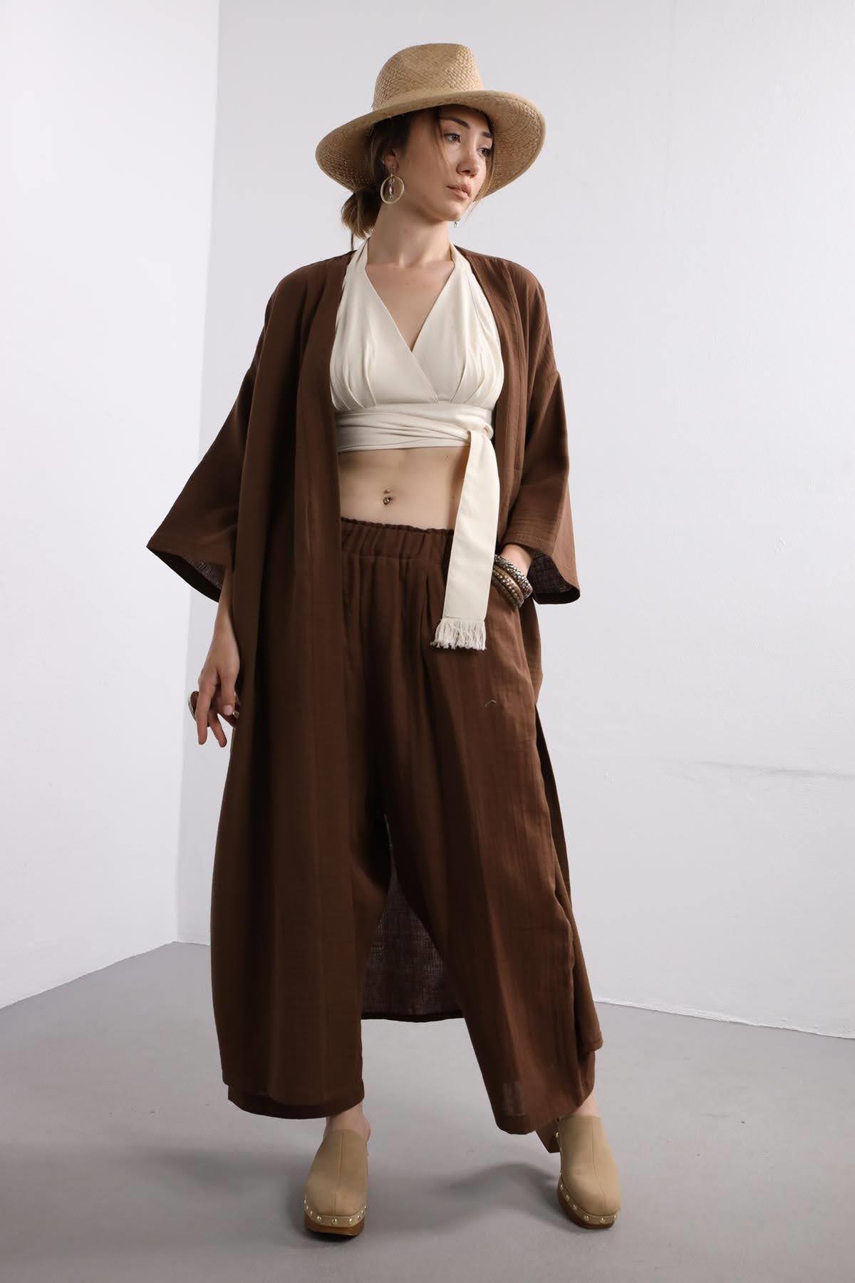 Kahverengi Uzun Kaftan - Şaman Butik Kahverengi Uzun Kaftan