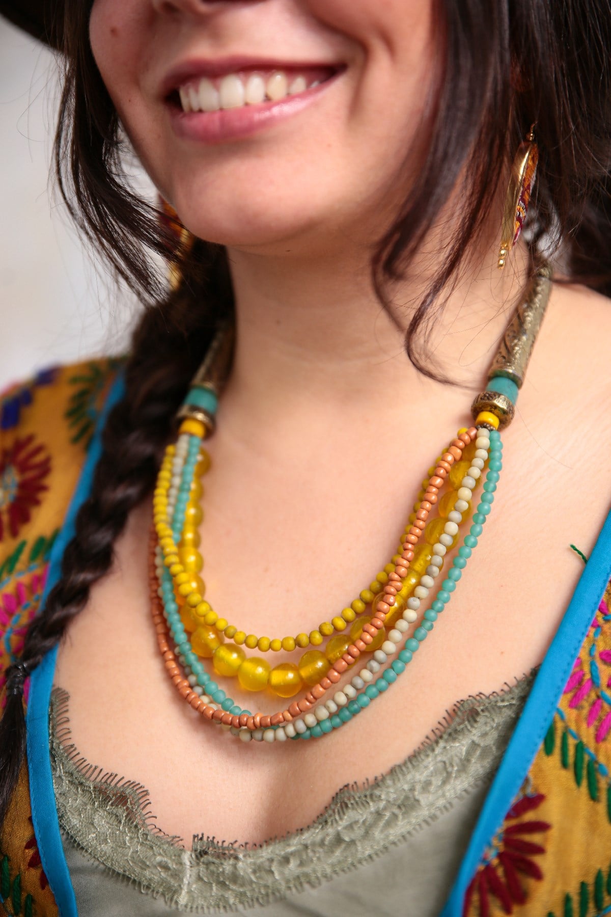 Bronz Antik Parça Detaylı Sarı Doğal Taşlı Çoklu Tasarım Kolye - Şaman Butik Bronz Antik Parça Detaylı Sarı Doğal Taşlı Çoklu Tasarım Kolye