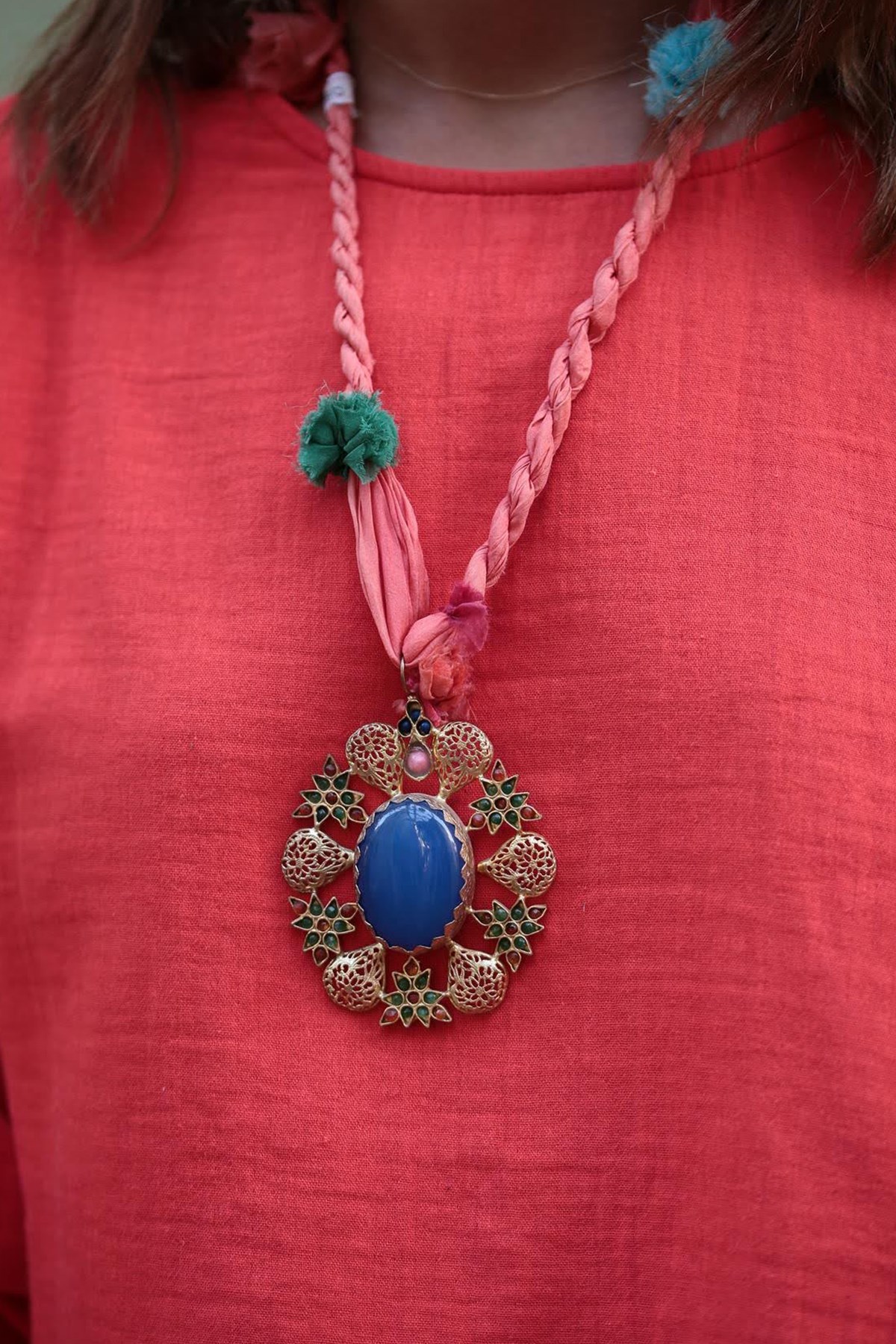 Bronz Motif Detaylı Doğal Taşlı Tasarım Kolye - Şaman Butik Bronz Motif Detaylı Doğal Taşlı Tasarım Kolye