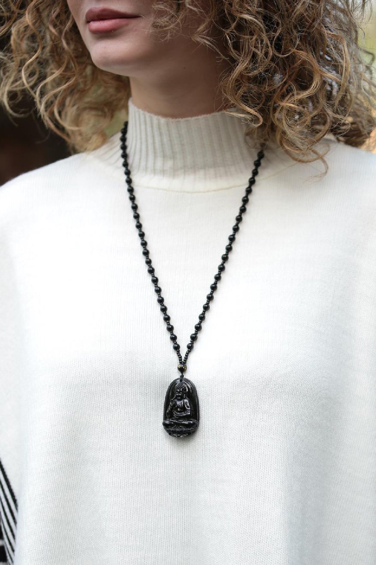 Doğal Taş Buddha Detaylı Oniks Taşlı Tasarım Kolye - Şaman Butik Doğal Taş Buddha Detaylı Oniks Taşlı Tasarım Kolye