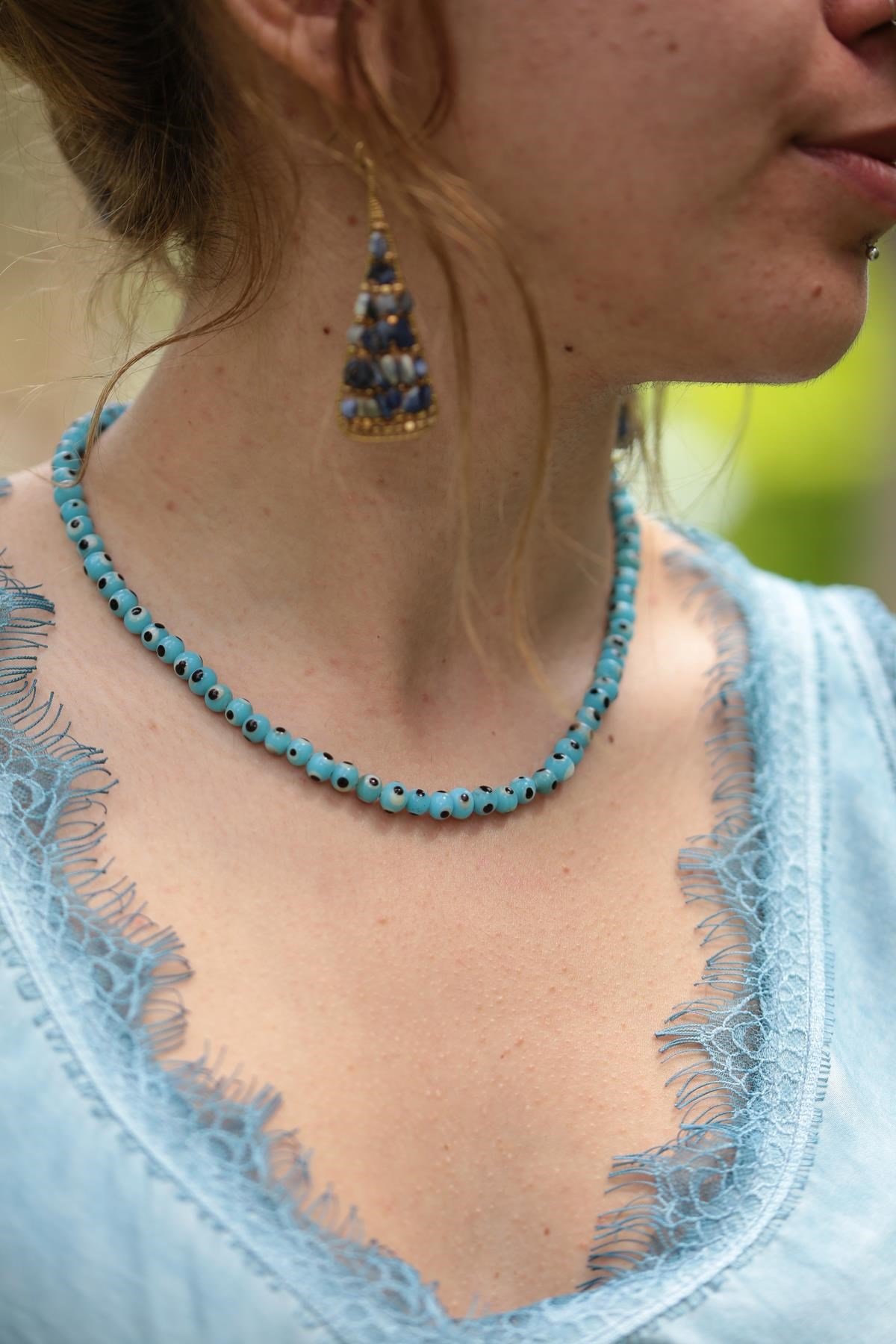 Turkuaz Nazar Boncuğu Tasarım Kolye - Şaman Butik Turkuaz Nazar Boncuğu Tasarım Kolye