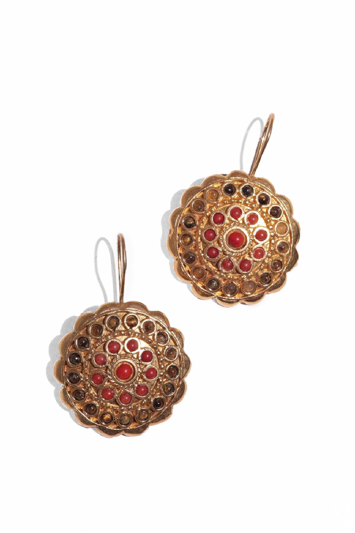  Bronz Motif Detaylı Doğal Taş Gömme Tasarım Küpe