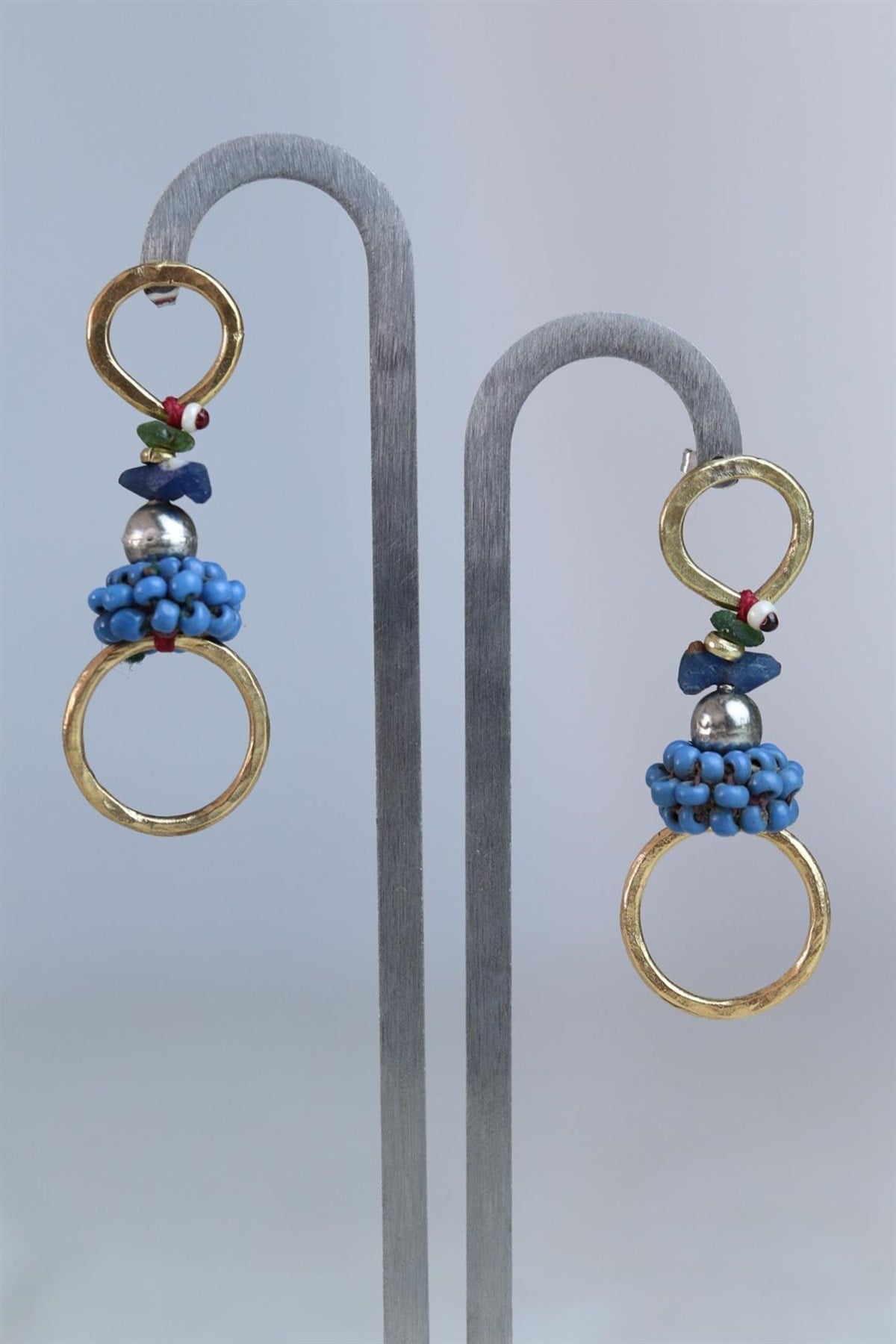 Turkuaz Böğürtlen Tasarım Bronz Antik Cam Küpe - Şaman Butik Turkuaz Böğürtlen Tasarım Bronz Antik Cam Küpe
