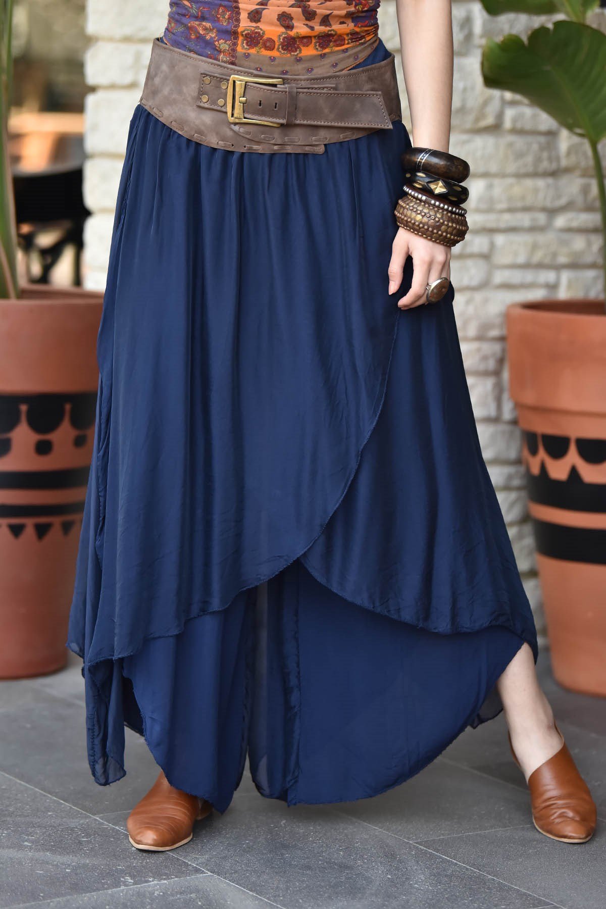 Lacivert İpek Kelebek Şalvar