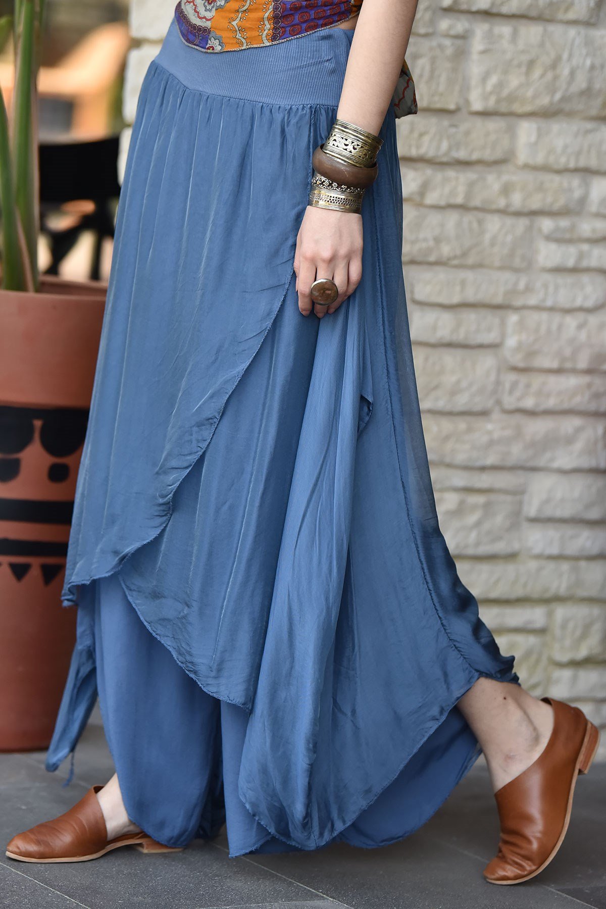 Mavi İpek Kelebek Şalvar