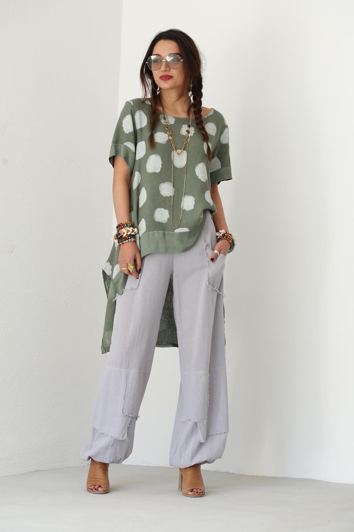 Saman Butik | Shop Online Light Gray Stitched Pockets Trousers