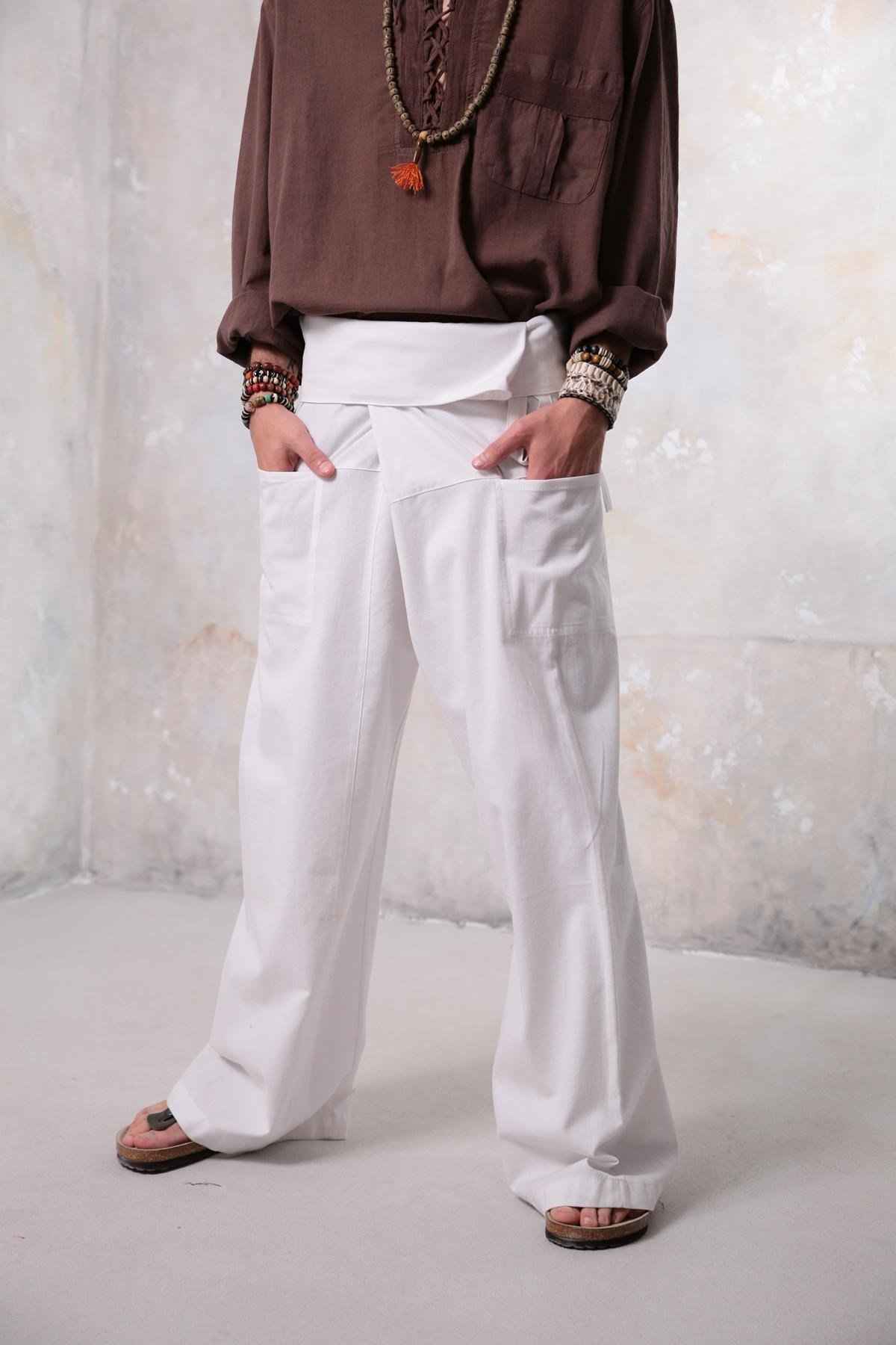 Beyaz Rahat Kesim Balıkçı Pantolon - Şaman Butik Beyaz Rahat Kesim Balıkçı Pantolon