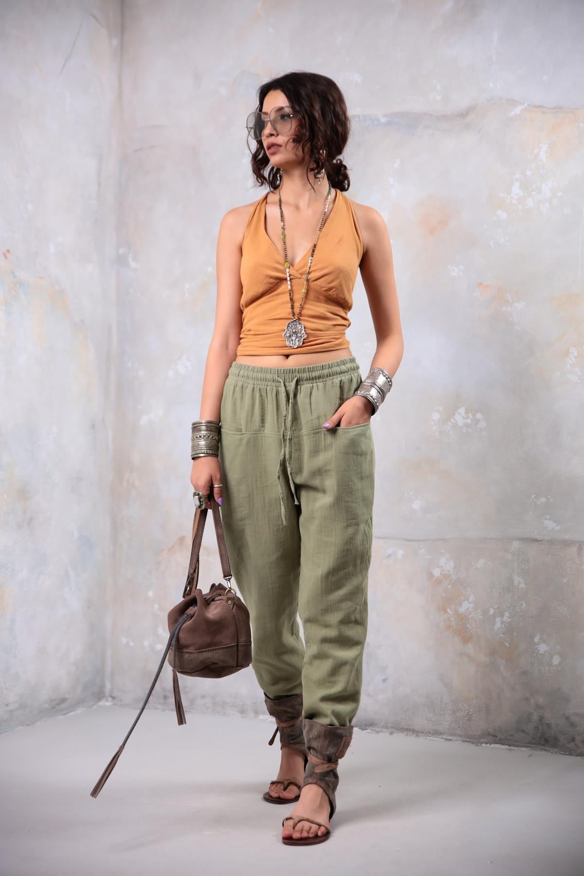 Haki Torba Cep Pantolon - Şaman Butik Haki Torba Cep Pantolon
