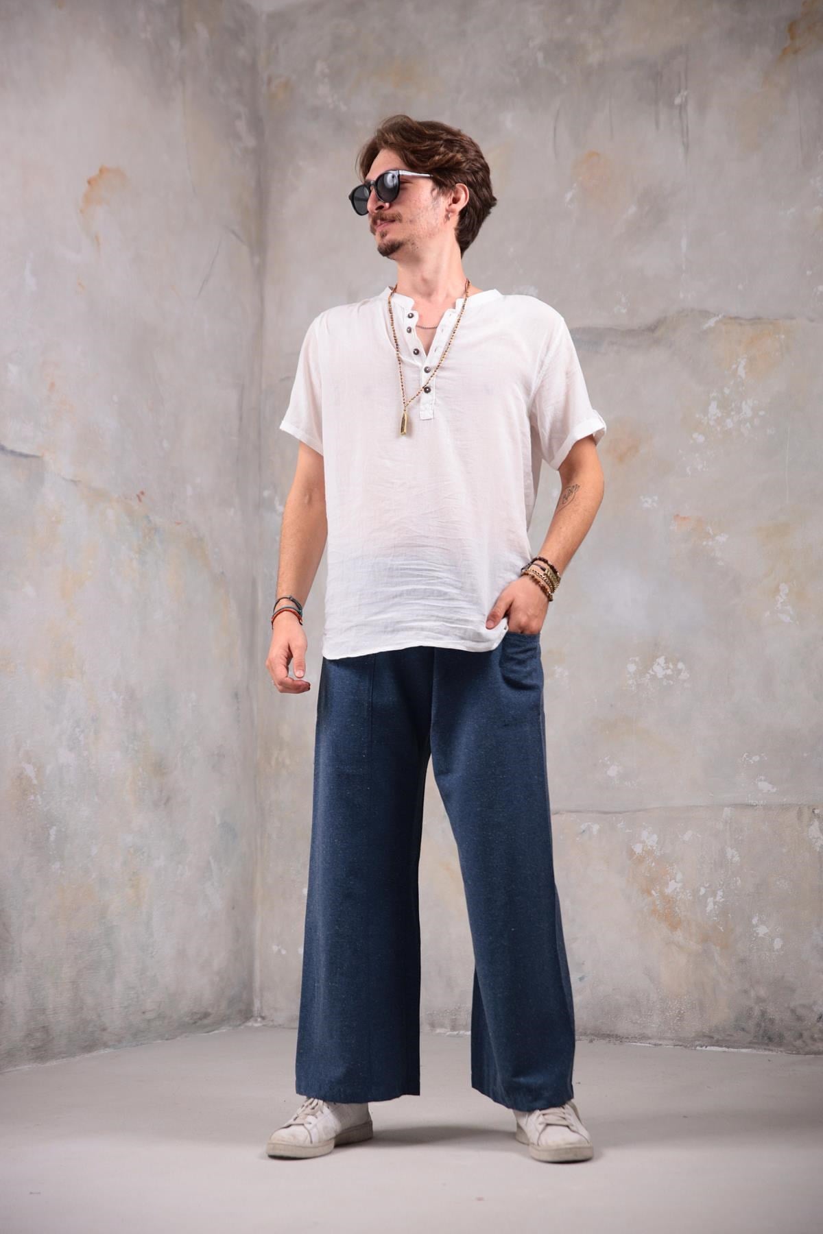 İndigo Mavi Kırçıllı Kışlık Balıkçı Pantolon - Şaman Butik İndigo Mavi Kırçıllı Kışlık Balıkçı Pantolon