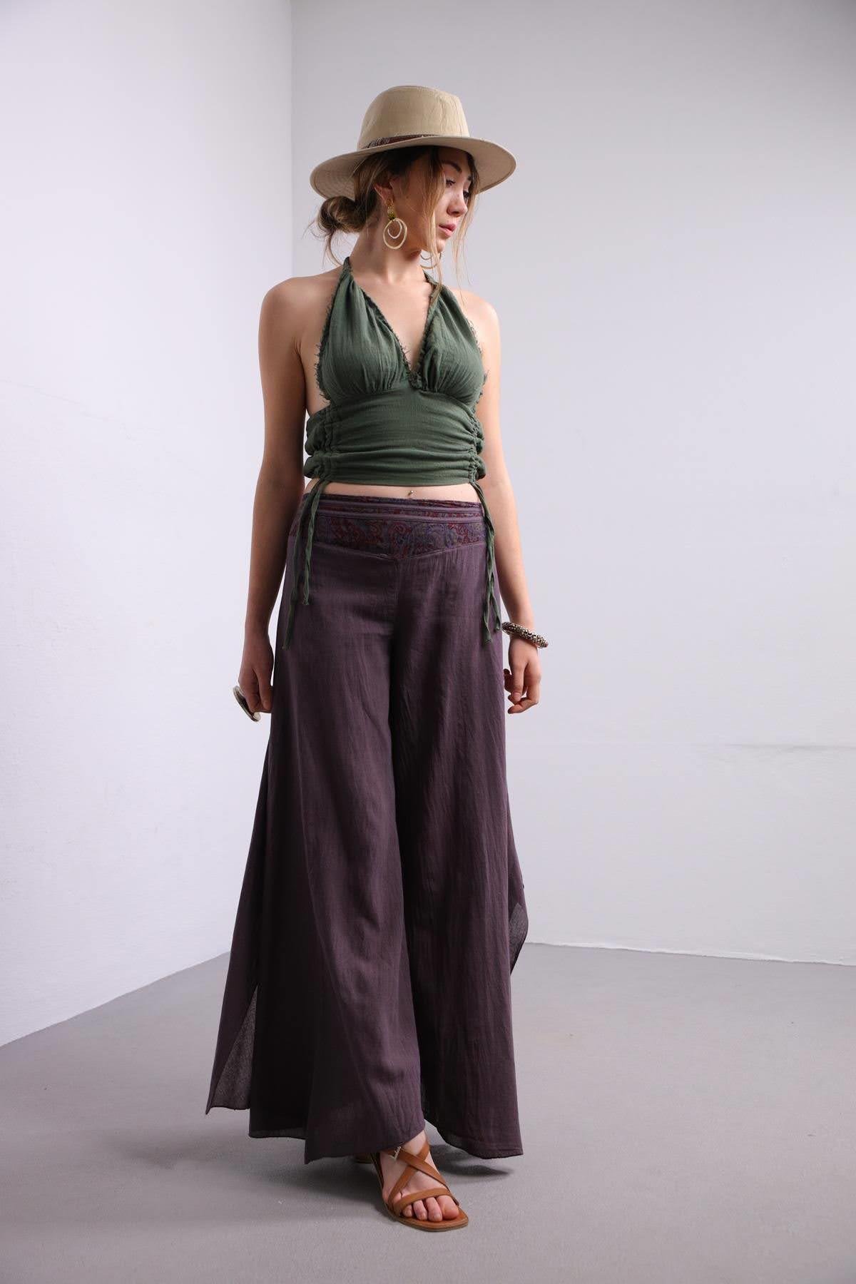 Kahverengi Beli Lastik Yarasa Pantolon - Şaman Butik - Bohem Giyim ve Aksesuar | Kadın & Erkek Kahverengi Beli Lastik Yarasa Pantolon