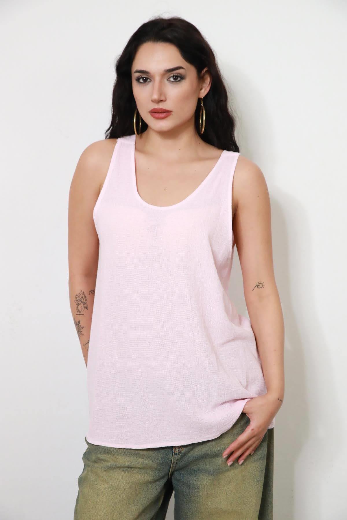 Pembe Sırtı Bağlamalı Askılı Bluz