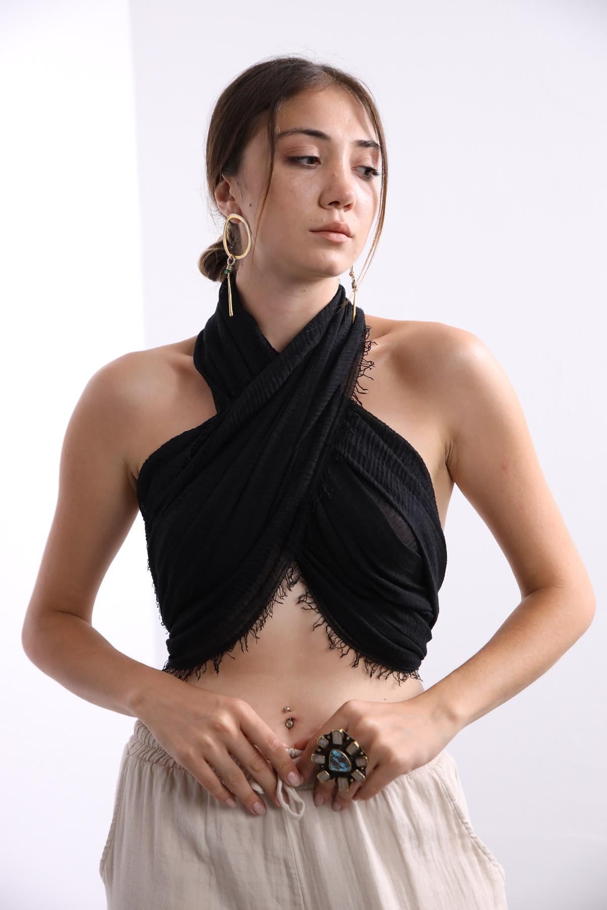 Siyah Pamuk Şal - Şaman Butik Siyah Pamuk Şal