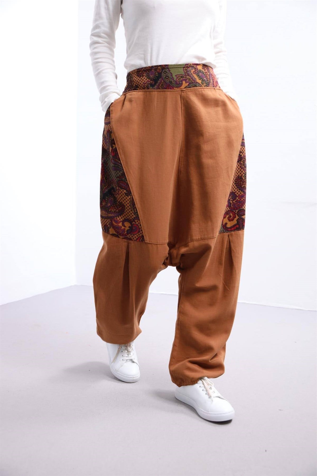 Kahverengi Desenli Paris Şalvar - Şaman Butik Kahverengi Desenli Paris Şalvar