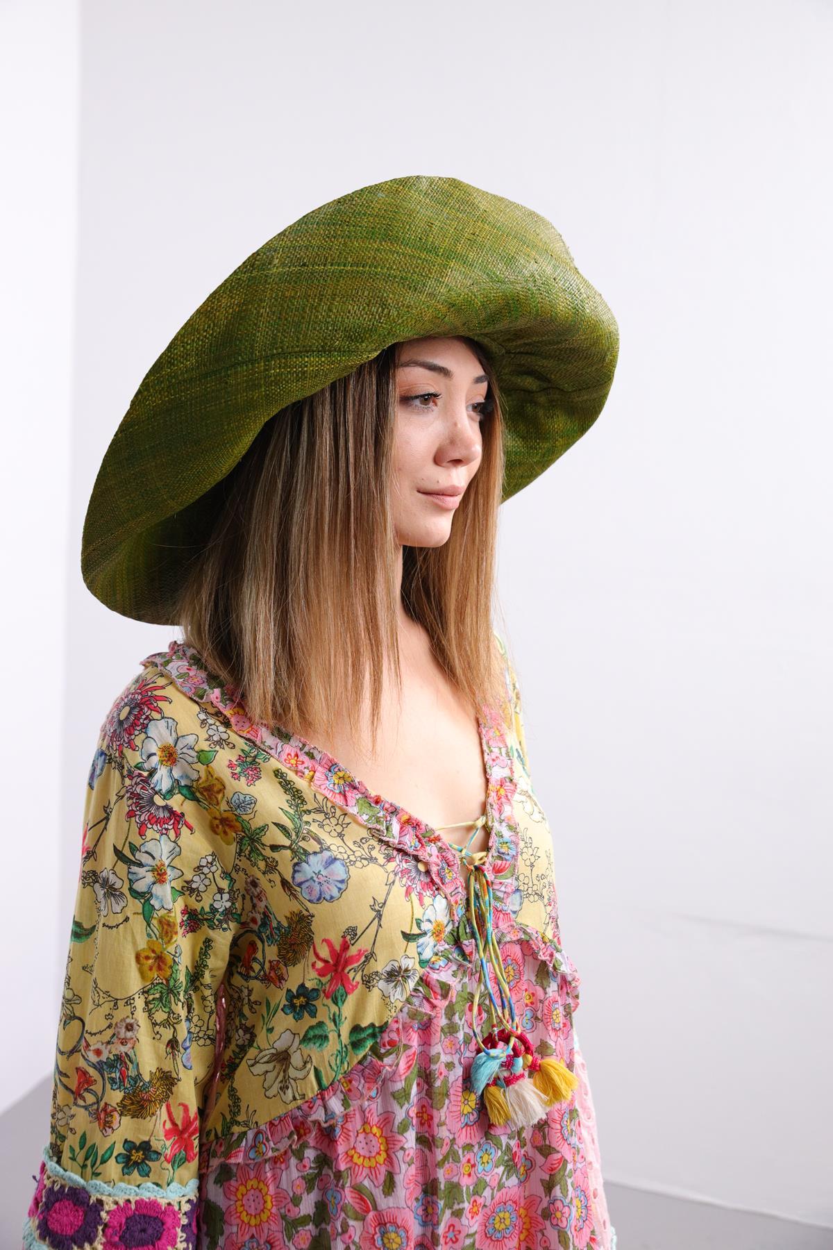 Yeşil Rayfa Şapka - Şaman Butik Yeşil Rayfa Şapka