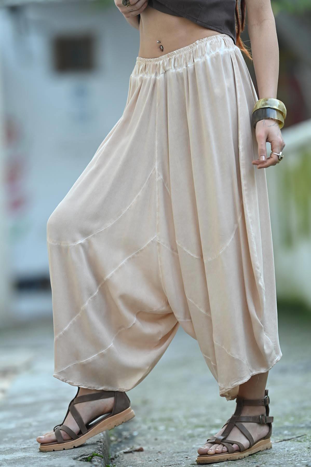 Sütlü Kahve Dikiş Detaylı Yıkamalı Şalvar