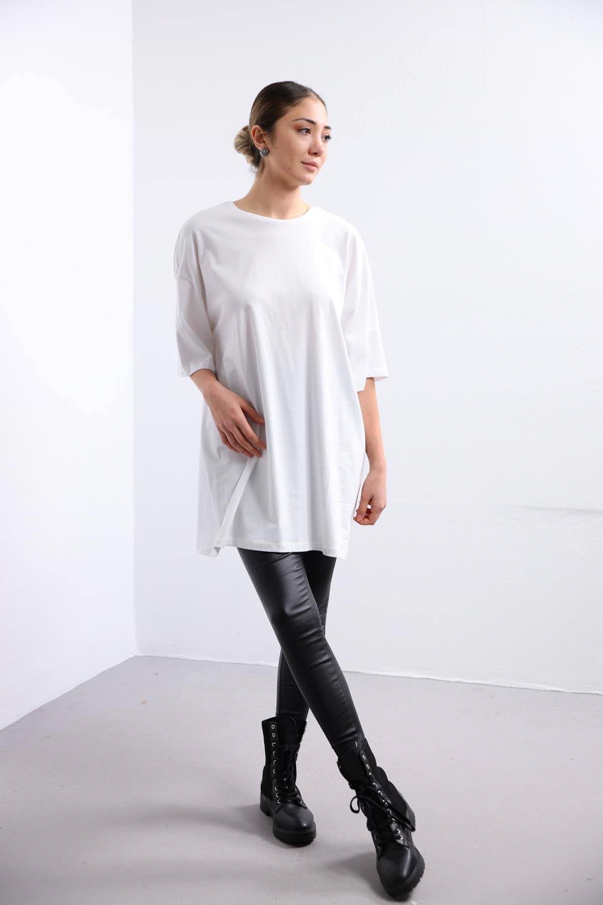 Beyaz Oversize Tshirt - Şaman Butik Beyaz Oversize Tshirt