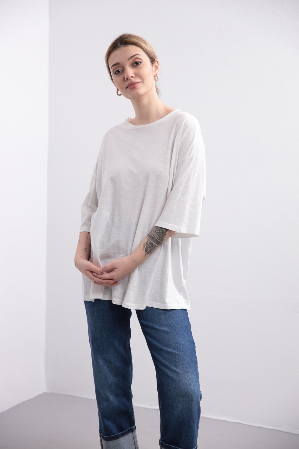 Ekru Flamlı Tshirt - Şaman Butik Ekru Flamlı Tshirt