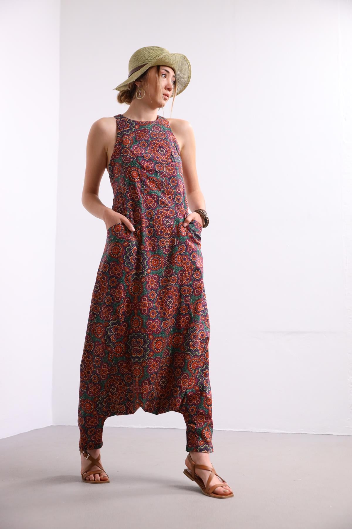 Kahverengi Retro Desenli Su Tulum - Şaman Butik Kahverengi Retro Desenli Su Tulum