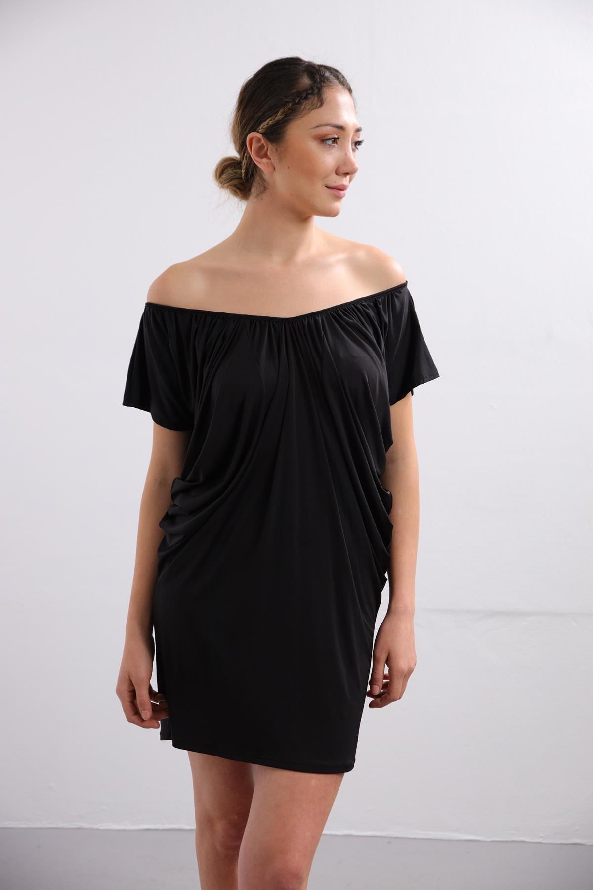 Siyah Kayık Yaka Jarse Tunik - Şaman Butik Siyah Kayık Yaka Jarse Tunik