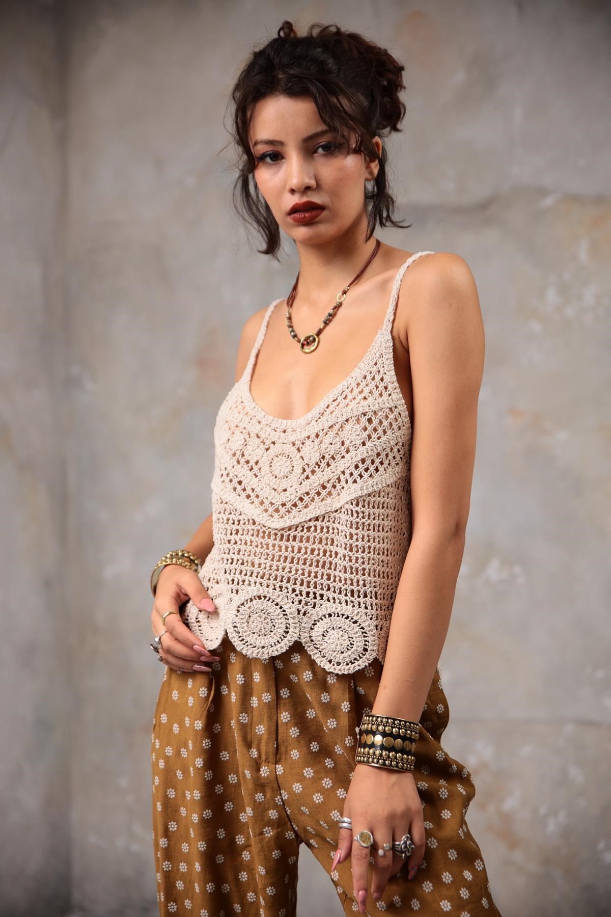 Krem Rengi Örme Büstiyer - Şaman Butik Krem Rengi Örme Büstiyer