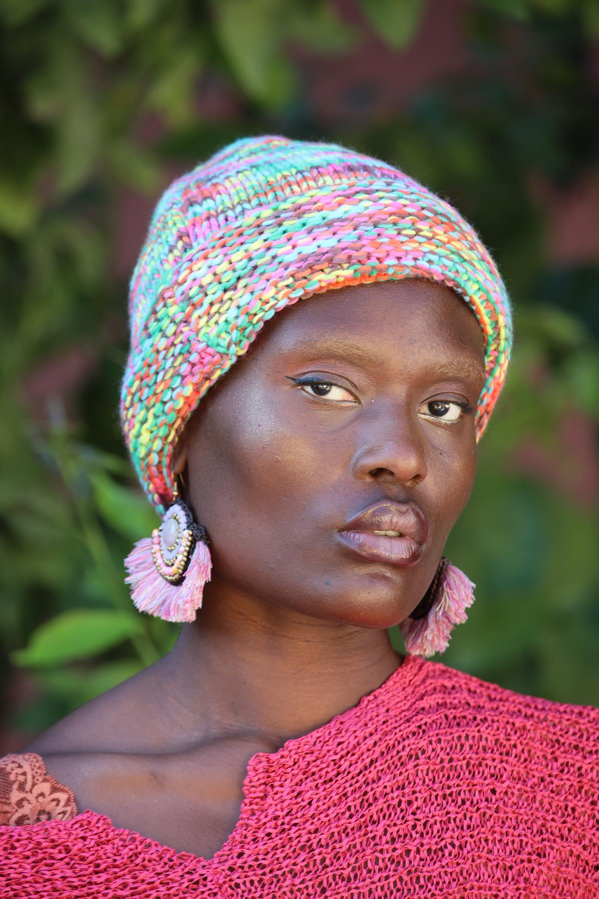 Yeşil Batik Desenli Örgü Bere