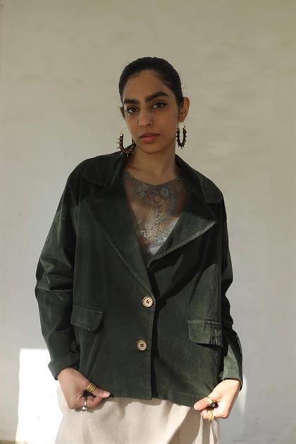 Haki Kadife Blazer Ceket