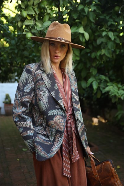 Kahverengi Desenli Blazer Ceket