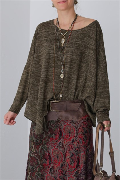 Haki Parçalı Bluz - Şaman Butik  - Bohem Giyim ve Aksesuar | Kadın & Erkek Haki Parçalı Bluz