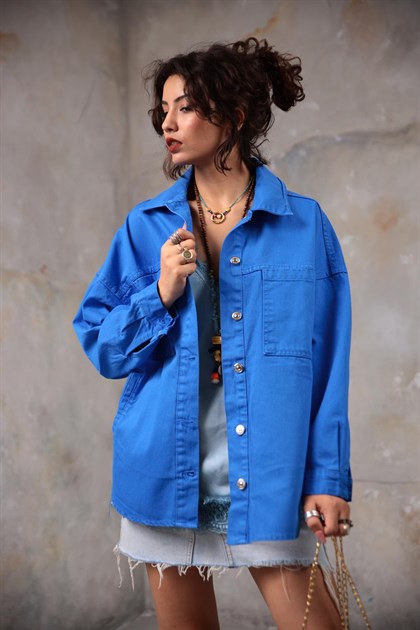 Mavi Eskitme Yıkamalı Ceket - Şaman Butik - Bohem Giyim ve Aksesuar | Kadın & Erkek Mavi Eskitme Yıkamalı Ceket