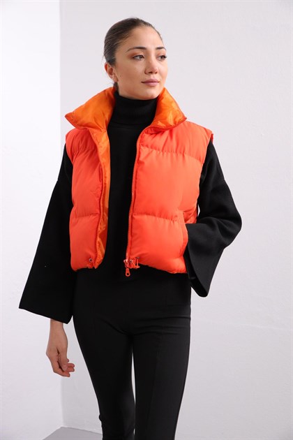 Black Cropped Puffer Vest - Saman Butik