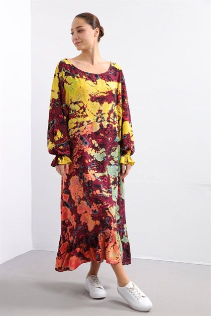 Kiremit Batikli Altı Fırfırlı Arkası Pencere Detay Elbise - Şaman Butik - Bohem Giyim ve Aksesuar | Kadın & Erkek Kiremit Batikli Altı Fırfırlı Arkası Pencere Detay Elbise