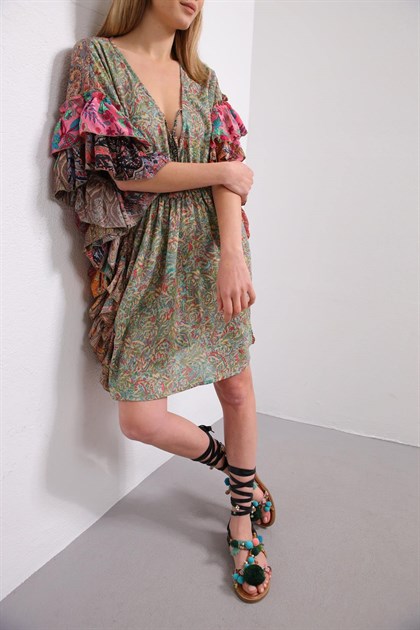 Renkli Fırfırlı Paleo Elbise - Şaman Butik Renkli Fırfırlı Paleo Elbise