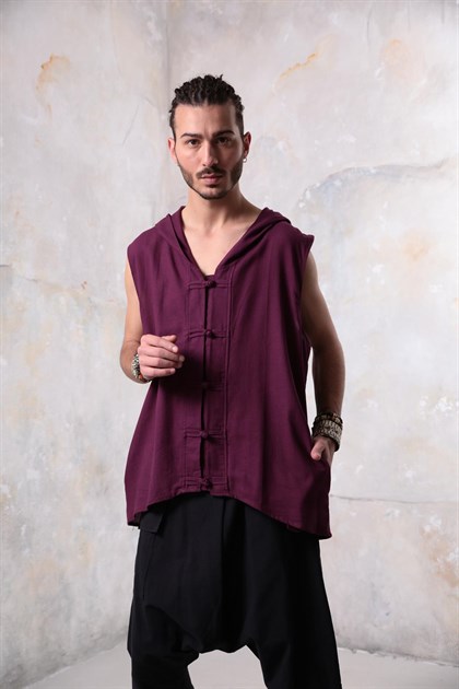 Mor Kapüşonlu Kolsuz Gömlek - Şaman Butik - Bohem Giyim ve Aksesuar | Kadın & Erkek Mor Kapüşonlu Kolsuz Gömlek