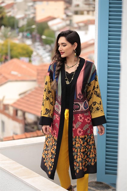 Renkli Kare Desenli Kimono - Şaman Butik Renkli Kare Desenli Kimono