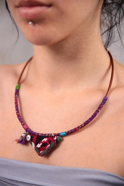 Colourful Amulet Detailed Leather Necklace