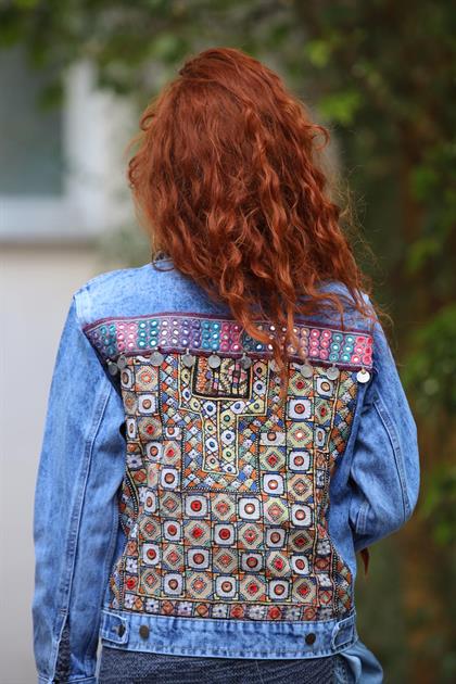 Mavi Antik İşlemeli Kot Ceket