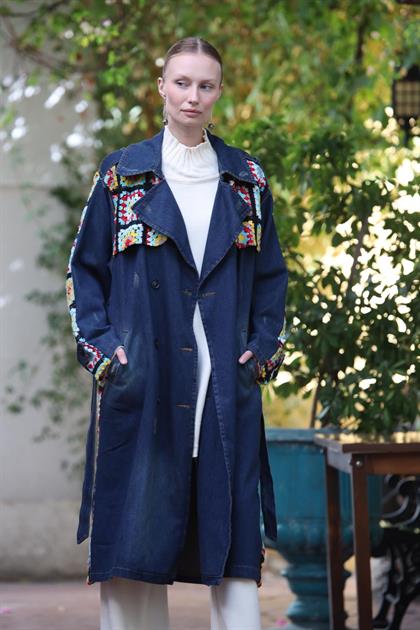 Mavi Kroşeta Detaylı Kot Trençkot