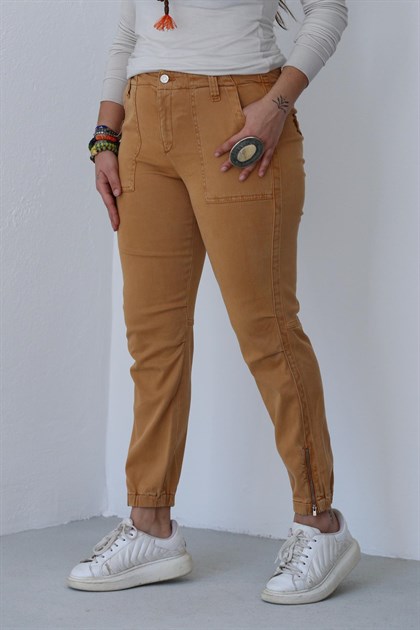 Hardal Paçası Fermuarlı Pantolon - Şaman Butik Hardal Paçası Fermuarlı Pantolon