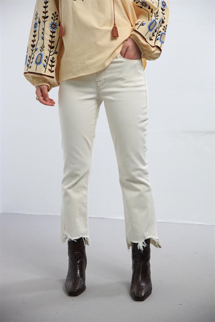 Taş Rengi Paça Detaylı Pantolon - Şaman Butik - Bohem Giyim ve Aksesuar | Kadın & Erkek Taş Rengi Paça Detaylı Pantolon