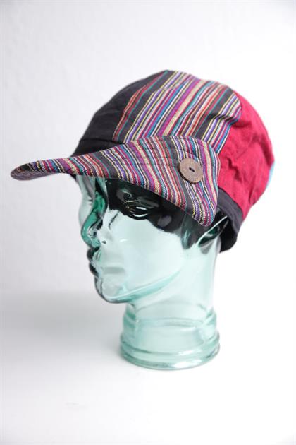  Renkli Düğme Detay Patchwork Şapka