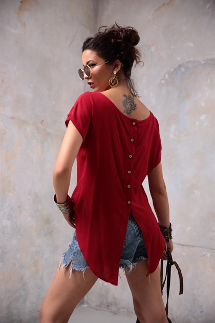 Kırmızı Arkası Düğmeli Bluz - Şaman Butik - Bohem Giyim ve Aksesuar | Kadın & Erkek Kırmızı Arkası Düğmeli Bluz