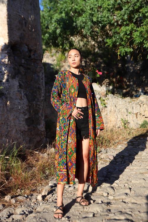 Fuchsia Mirrored Embroidered Double Sided Authentic Caftan
