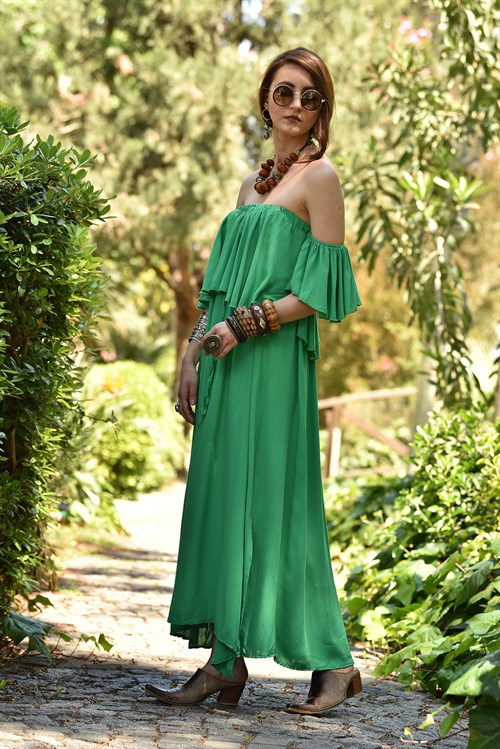 Light Green Strapless Bohemian Dress - Şaman Butik | Boho Fashion