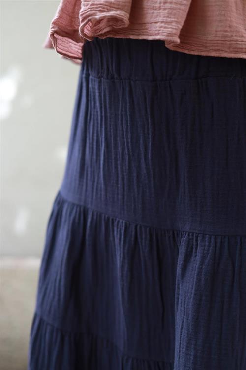 Navy Blue Layered Stitched Muslin Skirt - Saman Butik