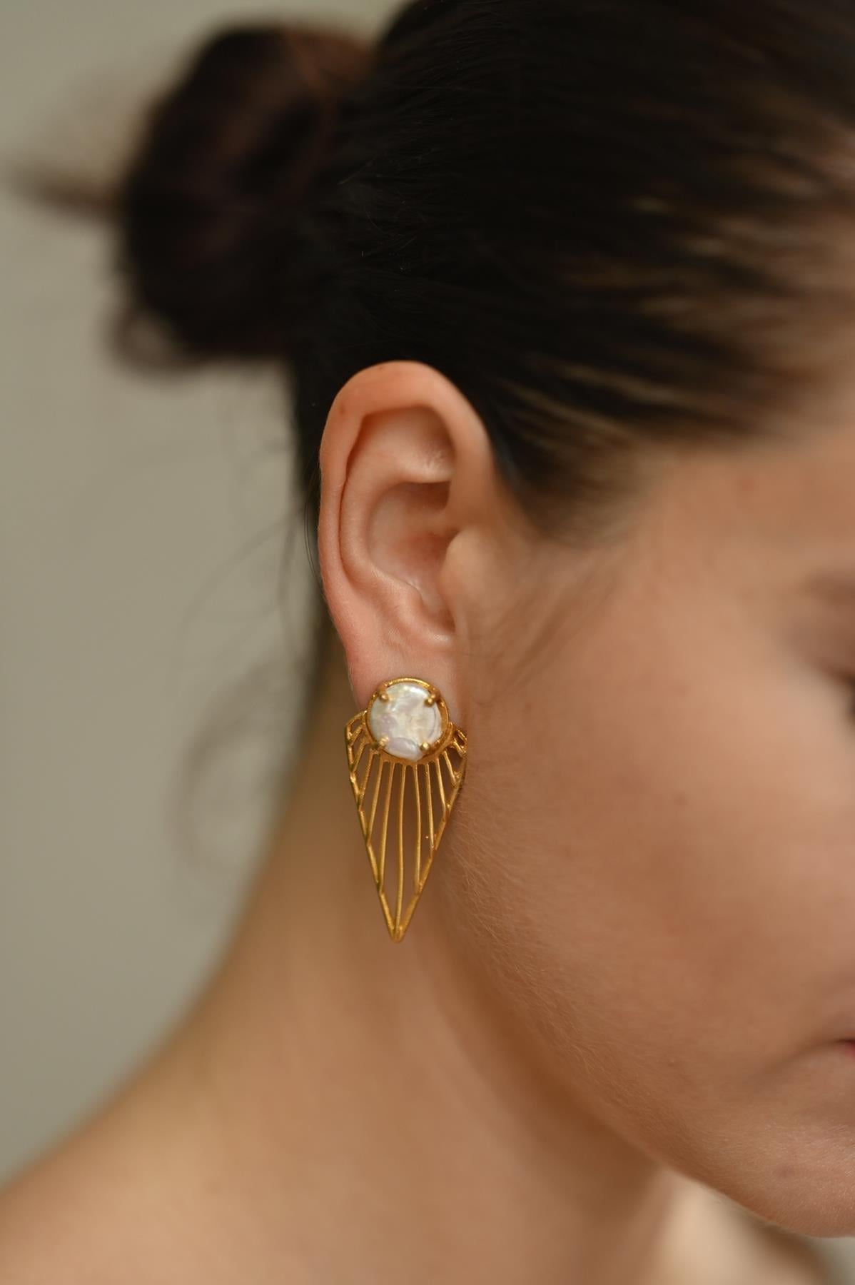 Pearl Detailed Bronze Earrings